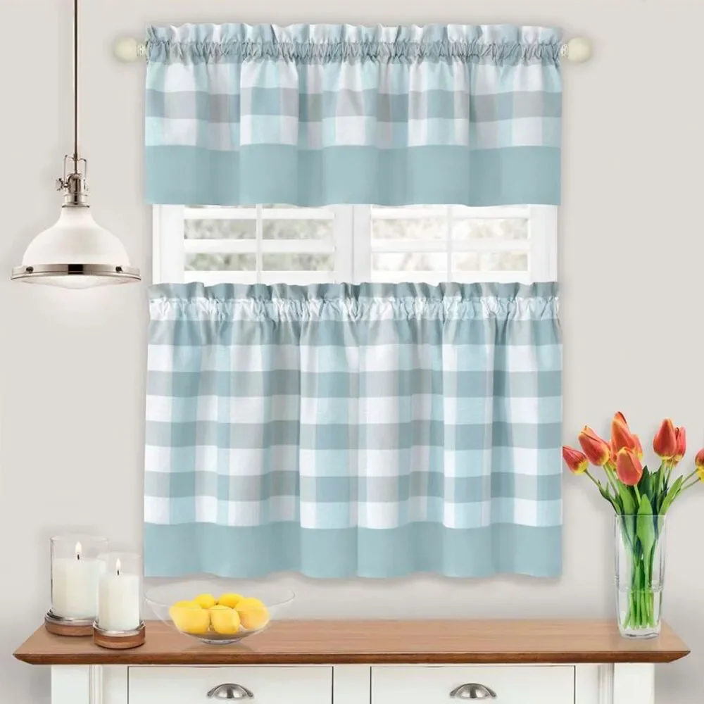 Achim Home Furnishing Hunter Ice Blue Plaid Modern Window Curtain Panels : 57
